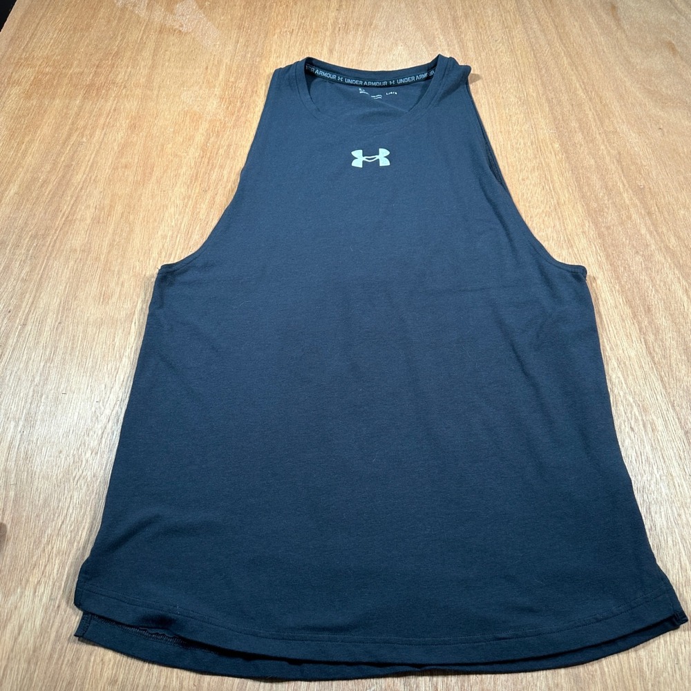 Under Armour Tank Top Mens Large Black Graphic Loose Fit Sleeveless Gym Shirt